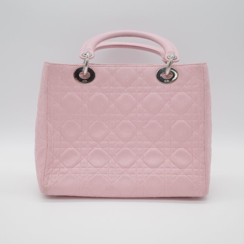 Dior迪奧Lady Dior 中號粉紅色藤格紋羊皮手提包-2
