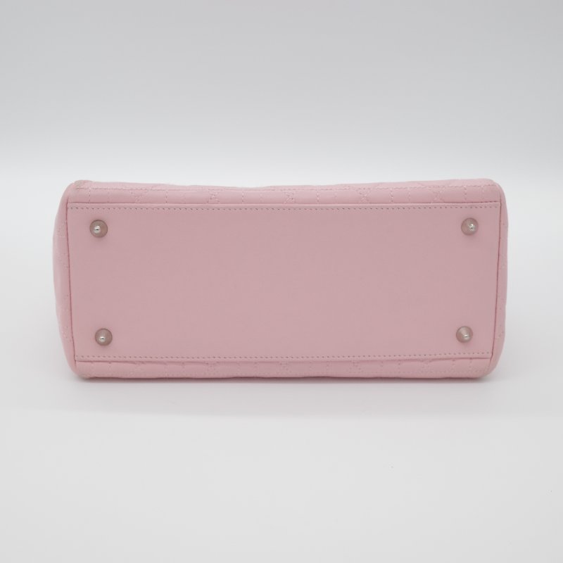 Dior迪奧Lady Dior 中號粉紅色藤格紋羊皮手提包-5