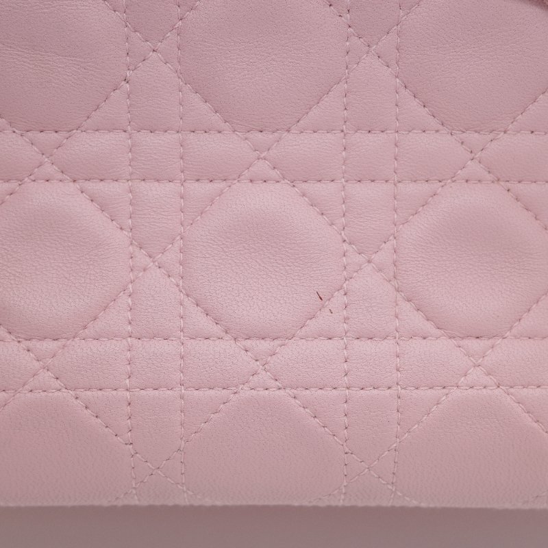 Dior迪奧Lady Dior 中號粉紅色藤格紋羊皮手提包-9