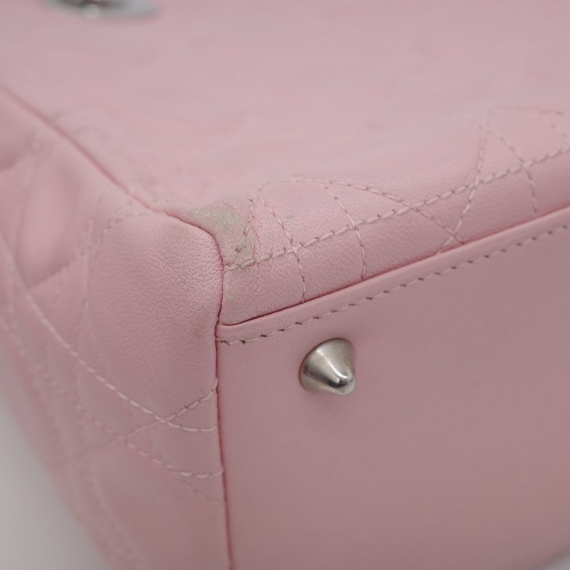 Dior迪奧Lady Dior 中號粉紅色藤格紋羊皮手提包-12