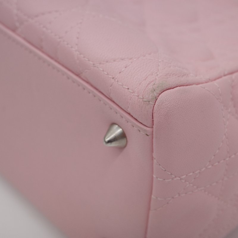 Dior迪奧Lady Dior 中號粉紅色藤格紋羊皮手提包-13