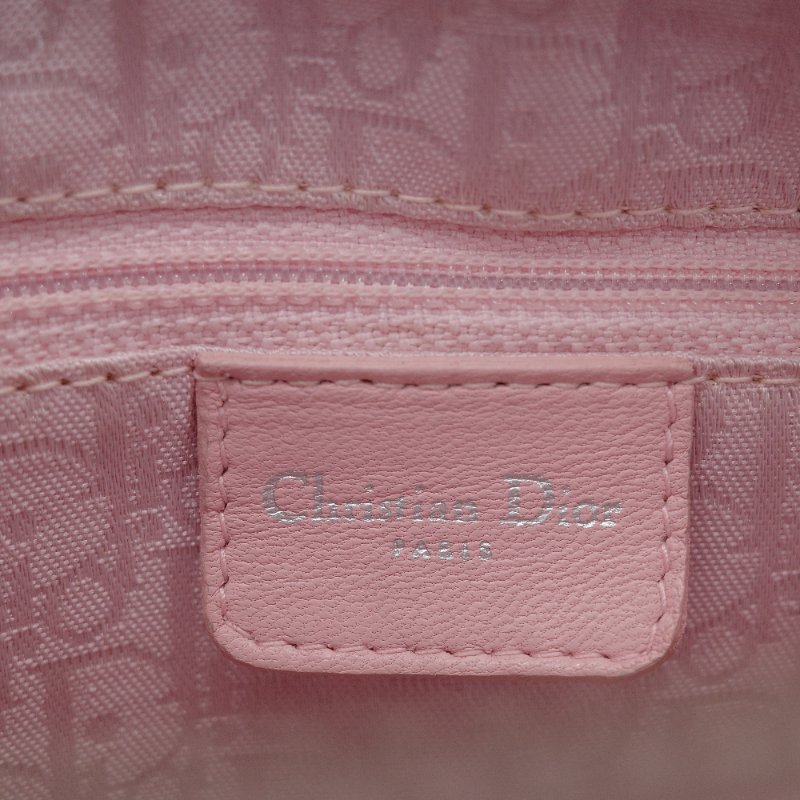 Dior迪奧Lady Dior 中號粉紅色藤格紋羊皮手提包-16