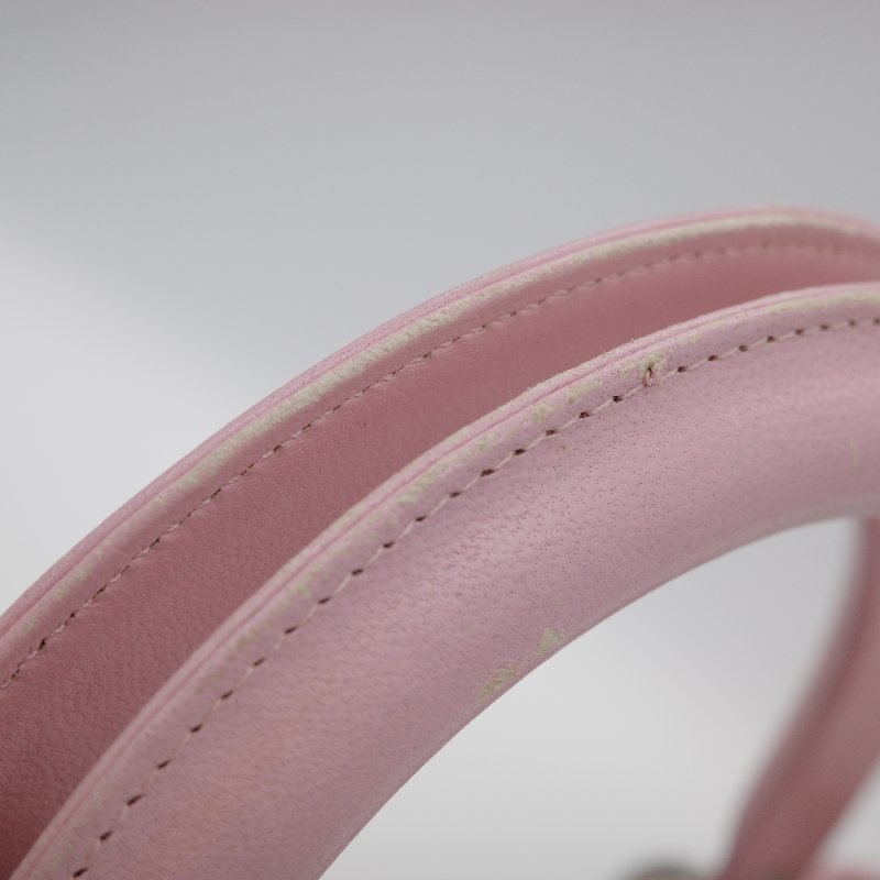 Dior迪奧Lady Dior 中號粉紅色藤格紋羊皮手提包-24