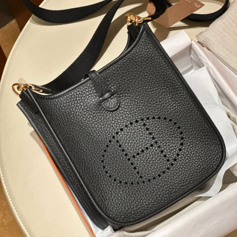 全新 Hermes愛馬仕伊芙琳迷你黑金肩背包-5
