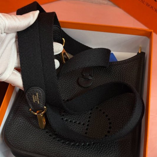 全新 Hermes愛馬仕伊芙琳迷你黑金肩背包-8