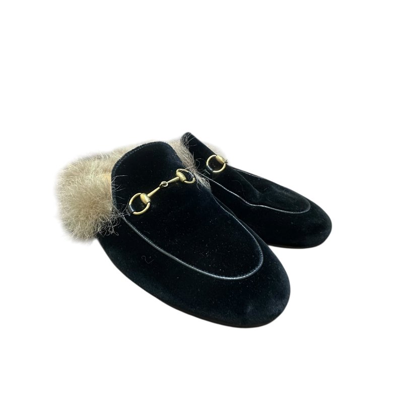 【美收精品】GUCCI黑色絨布毛毛拖鞋 4-730-2