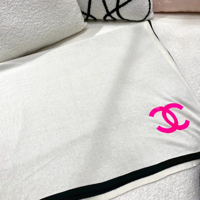 CHANEL 螢綠桃紅Logo 雙面雙色 黑白 純棉 圍巾 披肩 AA7540-4
