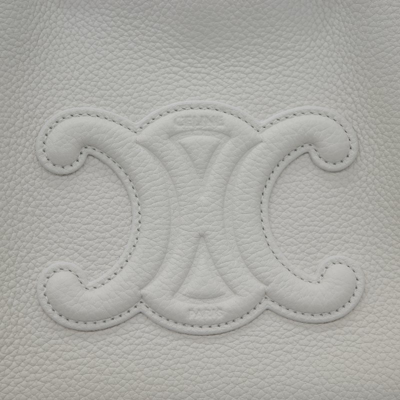 Celine 思琳 Small Cabas Cuir Triomphe 白色 顆粒小牛皮 抽繩 凱旋門手提包 肩背包-5