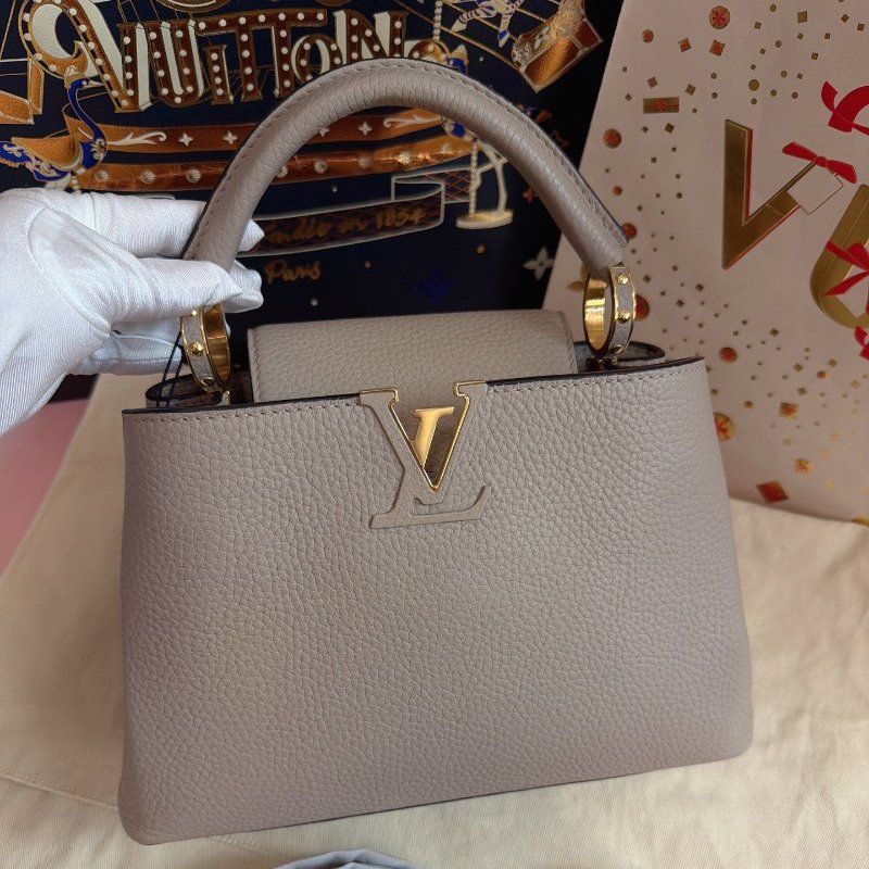 閒置品 LV Capucines BB全皮大象灰手提斜挎包-0