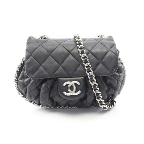 香奈兒 (CHANEL) Matelasse Around Chain Shoulder Bag Lambskin Black Used Women SHW