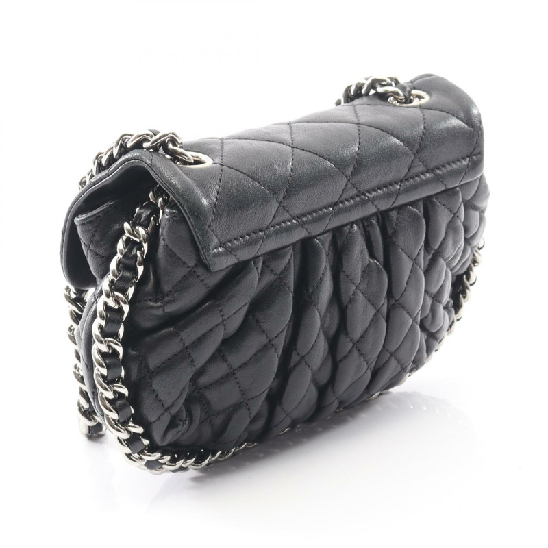 香奈兒 (CHANEL) Matelasse Around Chain Shoulder Bag Lambskin Black Used Women SHW-1