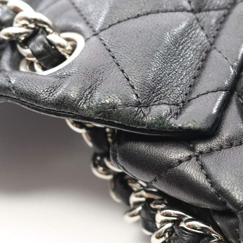 香奈兒 (CHANEL) Matelasse Around Chain Shoulder Bag Lambskin Black Used Women SHW-9