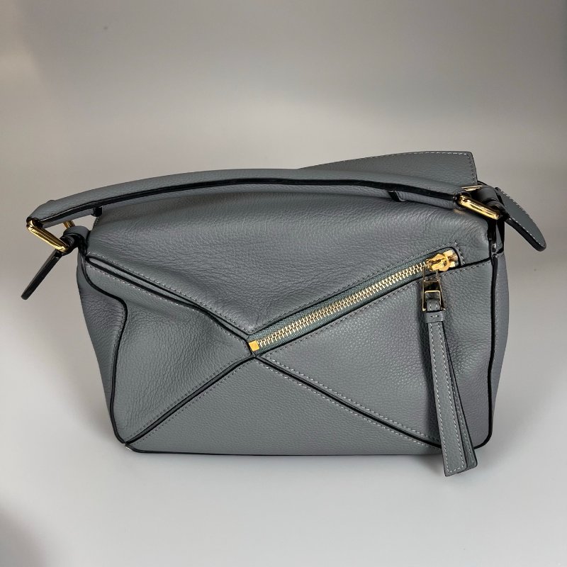 LOEWE 052220 灰藍粒面PUZZLE包 小號-1