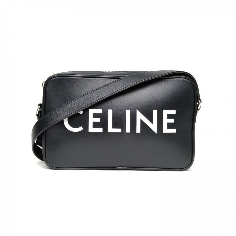 CELINE 黑色牛皮銀扣單肩包相機包-0