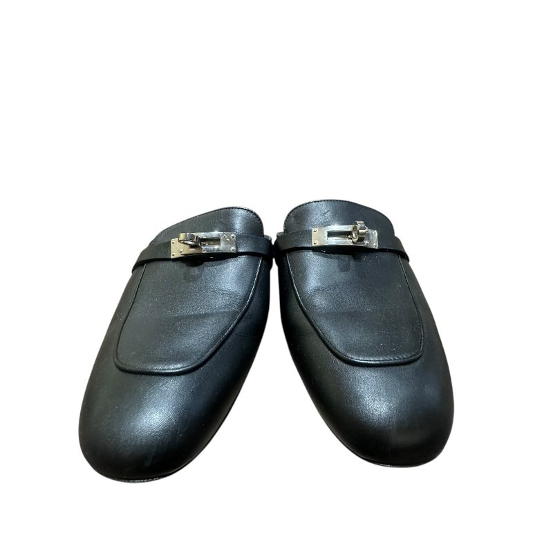 【美收精品】HERMES 黑色皮革拖鞋 4-711-0