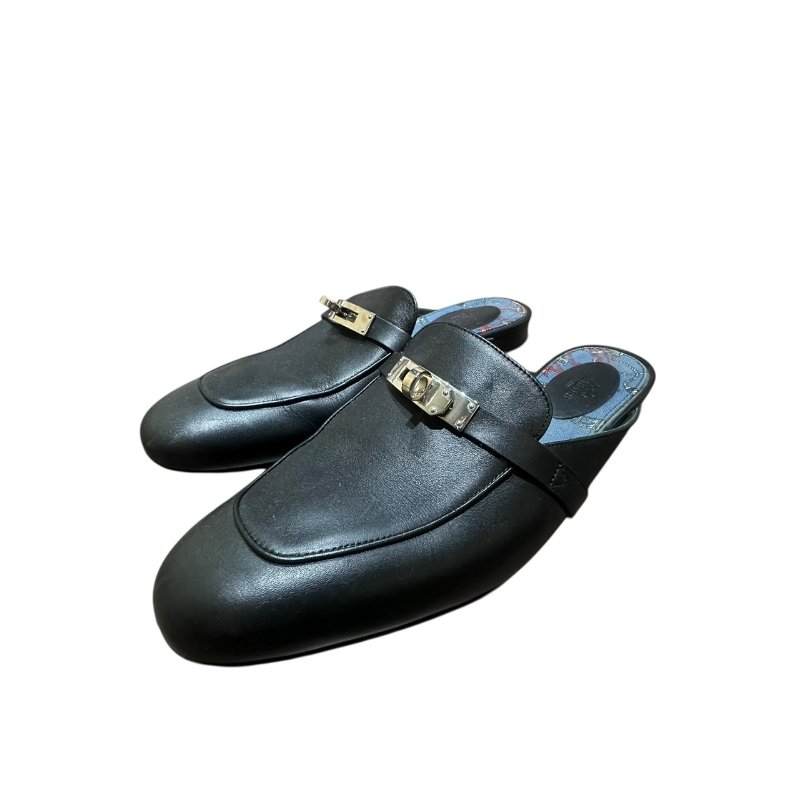 【美收精品】HERMES 黑色皮革拖鞋 4-711-1