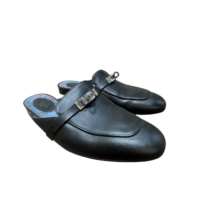 【美收精品】HERMES 黑色皮革拖鞋 4-711-2