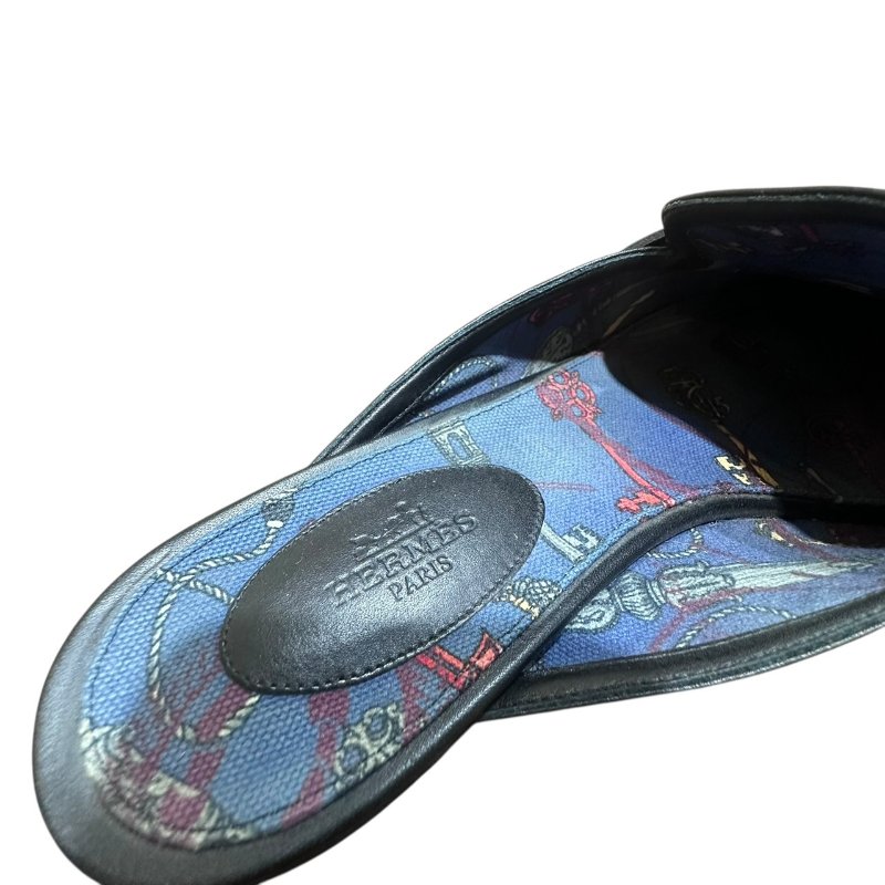 【美收精品】HERMES 黑色皮革拖鞋 4-711-4