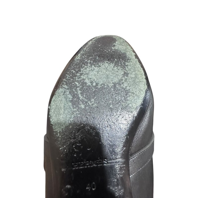 【美收精品】HERMES 黑色皮革拖鞋 4-711-6