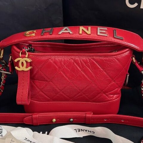 保存品 CHANEL香奈兒Gabrielle紅色牛皮金銀鴛鴦鏈條肩背包