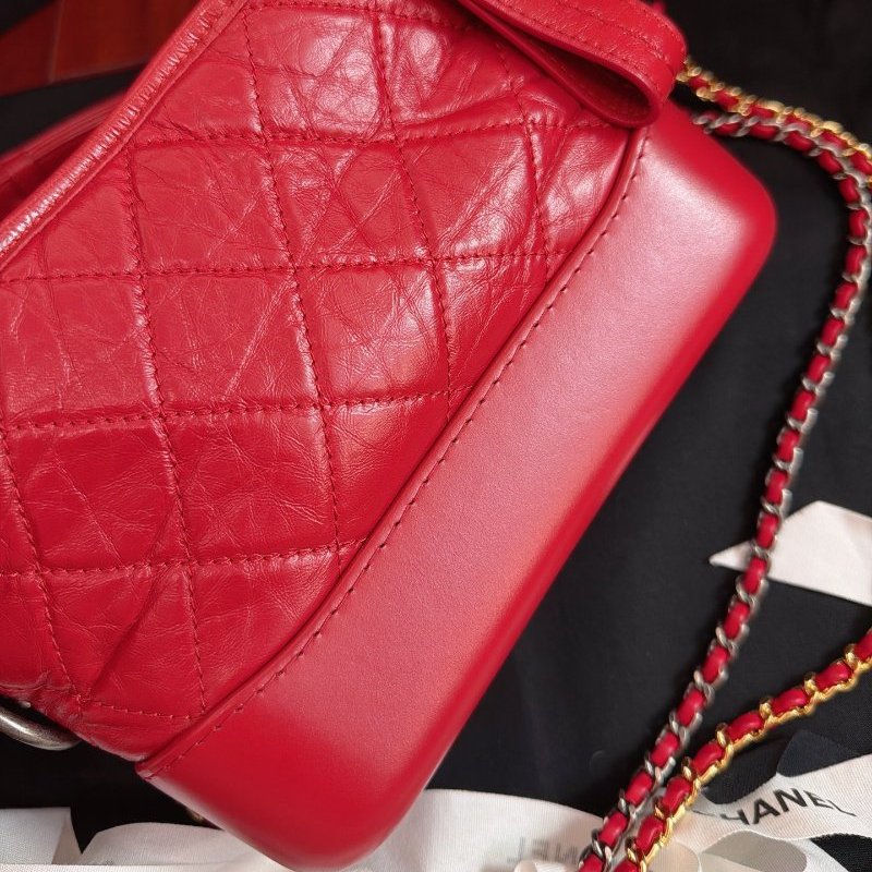 保存品 CHANEL香奈兒Gabrielle紅色牛皮金銀鴛鴦鏈條肩背包-1