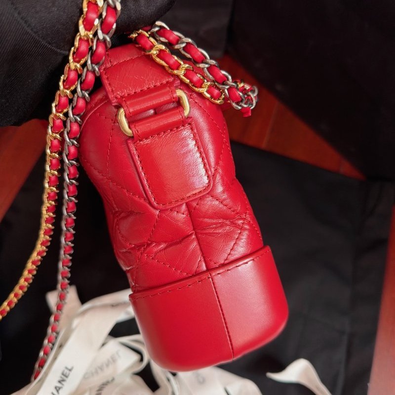 保存品 CHANEL香奈兒Gabrielle紅色牛皮金銀鴛鴦鏈條肩背包-2