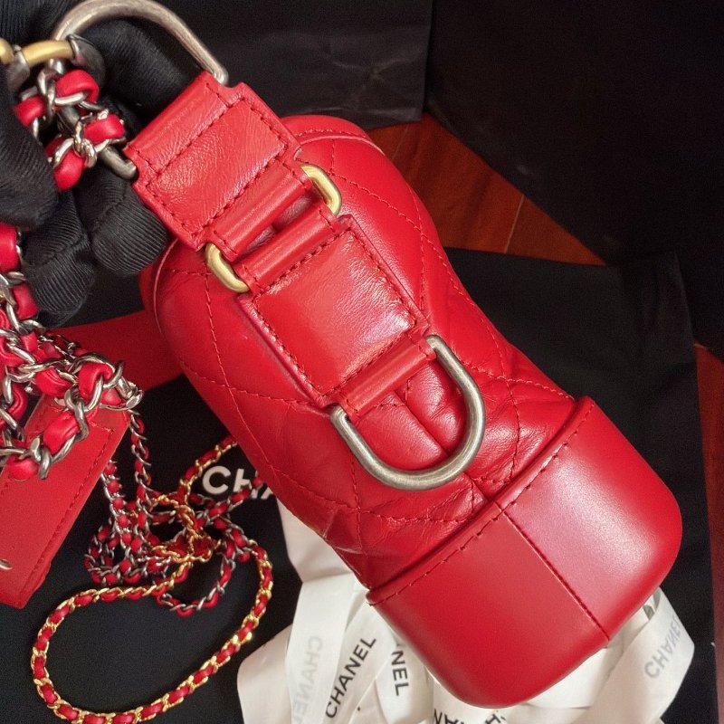 保存品 CHANEL香奈兒Gabrielle紅色牛皮金銀鴛鴦鏈條肩背包-3