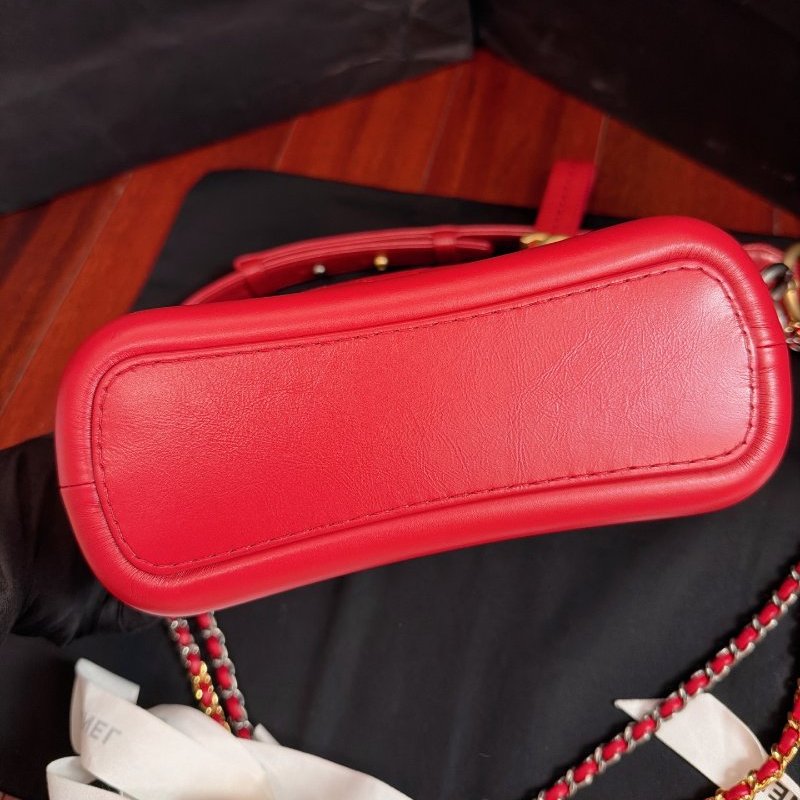 保存品 CHANEL香奈兒Gabrielle紅色牛皮金銀鴛鴦鏈條肩背包-4