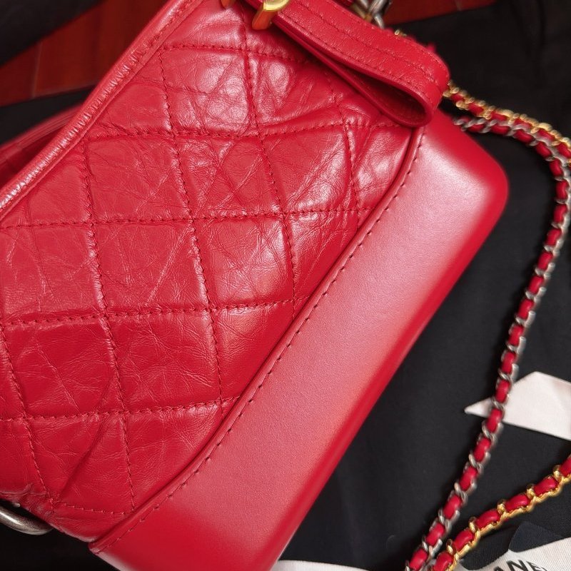 保存品 CHANEL香奈兒Gabrielle紅色牛皮金銀鴛鴦鏈條肩背包-6