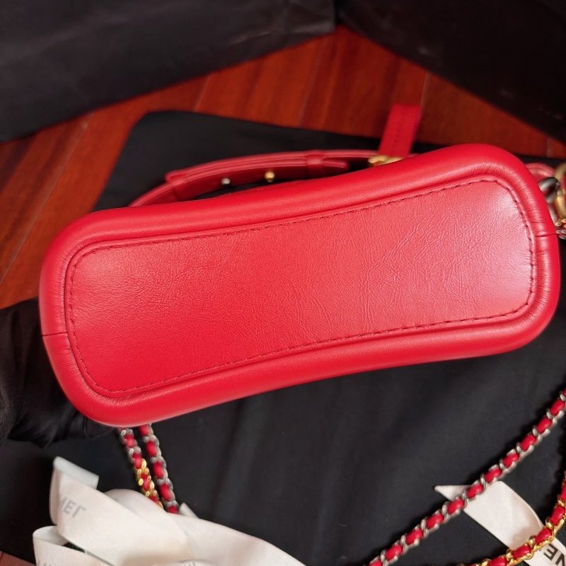 保存品 CHANEL香奈兒Gabrielle紅色牛皮金銀鴛鴦鏈條肩背包-7