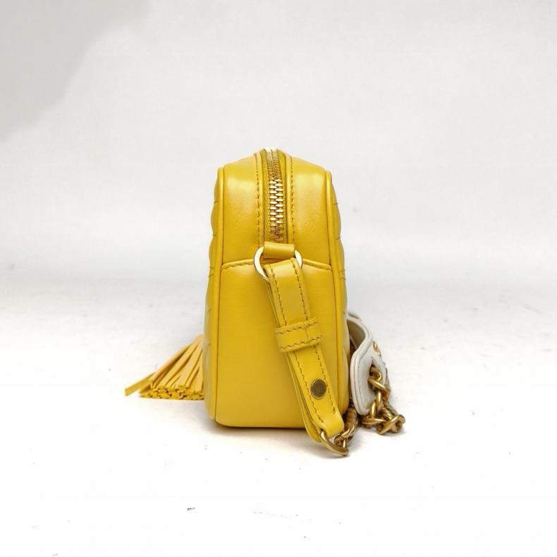 PRADA 黃色牛皮金扣單肩包相機包-1