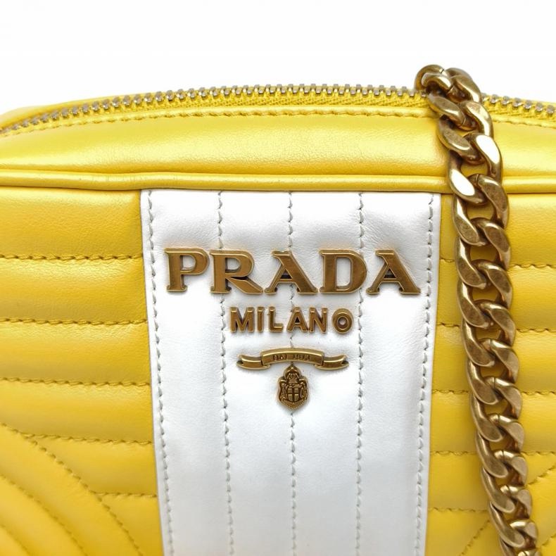 PRADA 黃色牛皮金扣單肩包相機包-3