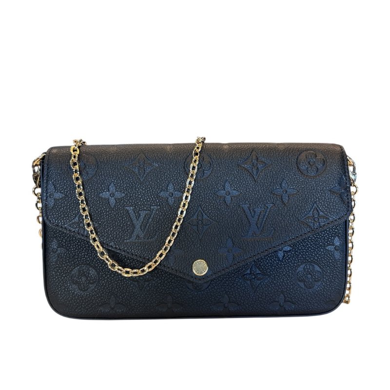 LV黑色全皮字紋壓印三合一鍊包-0