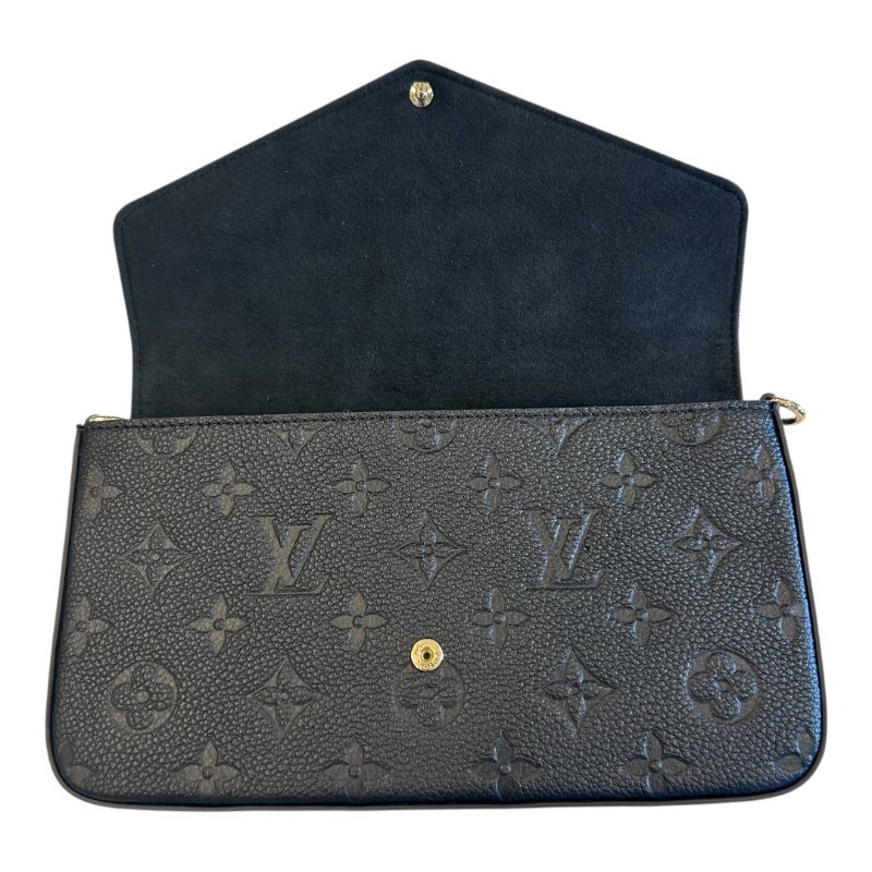 LV黑色全皮字紋壓印三合一鍊包-8