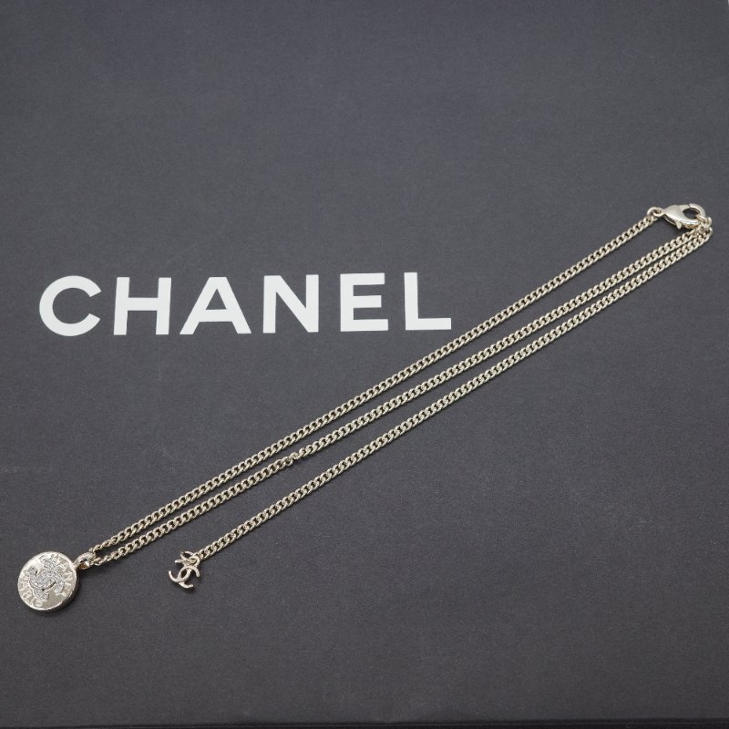 Chanel 香奈兒 CC Logo 淡金色 金屬 硬幣造型 項鍊-4