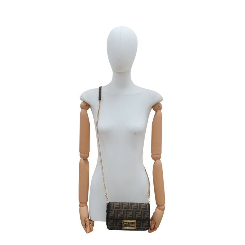 棕色 提花帆布 Baguette Mini 兩用包【FENDI 芬迪】 8BS017-14