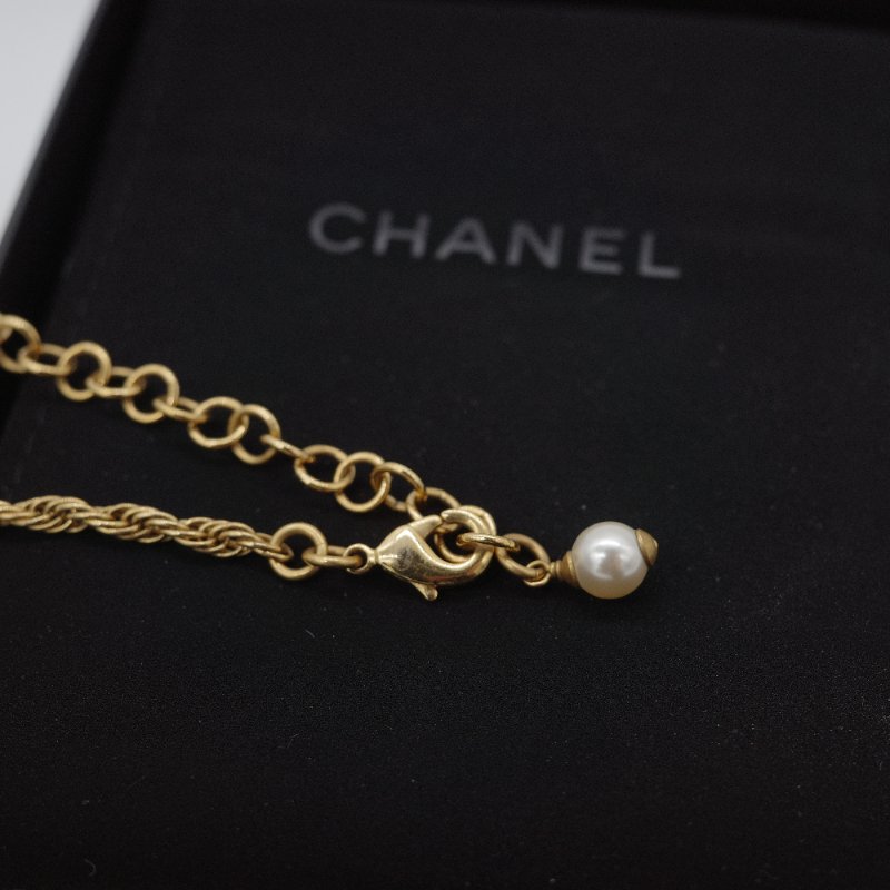 Chanel 香奈兒 CC 金色 鍍金金屬 水鑽 貝殼造型項鍊-5