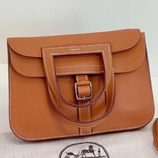 近新品 Hermes愛馬仕金棕銀扣Halzan迷你郵差包swfit皮-0