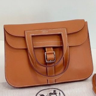 近新品 Hermes愛馬仕金棕銀扣Halzan迷你郵差包swfit皮-5