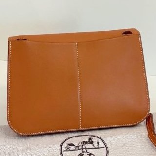 近新品 Hermes愛馬仕金棕銀扣Halzan迷你郵差包swfit皮-6