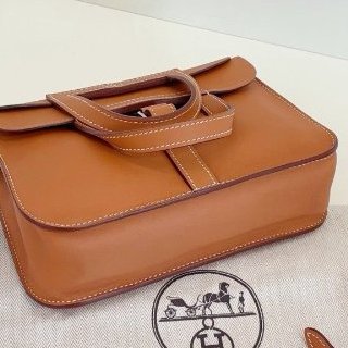 近新品 Hermes愛馬仕金棕銀扣Halzan迷你郵差包swfit皮-7