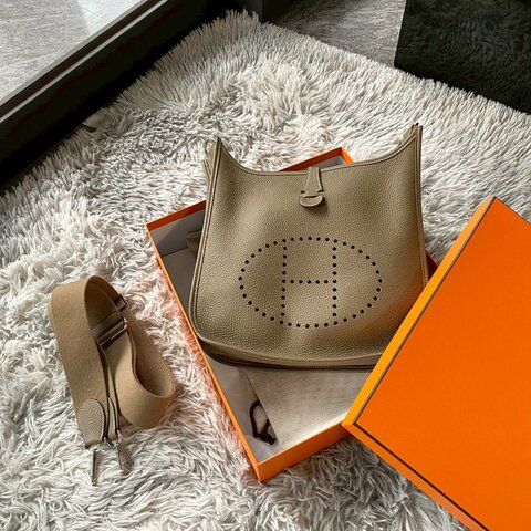 HERMES Evelyne 29cm 大象灰 18 ETOUPE 銀釦 斜背包