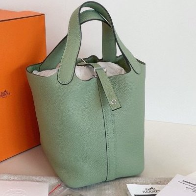 閒置新 Hermes愛馬仕picotin菜籃子18牛油果綠銀扣-5