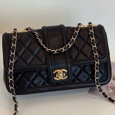 Chanel香奈兒黑金季節CF戴妃口蓋包單肩斜挎鏈條包