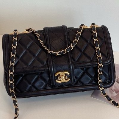 Chanel香奈兒黑金季節CF戴妃口蓋包單肩斜挎鏈條包-0
