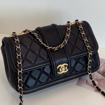 Chanel香奈兒黑金季節CF戴妃口蓋包單肩斜挎鏈條包-2