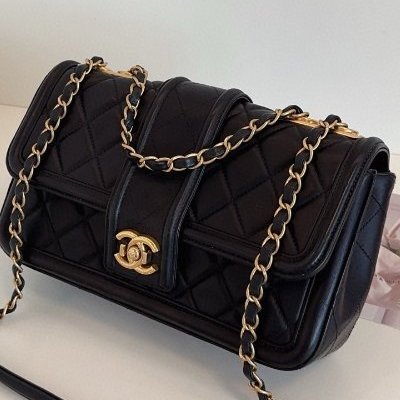 Chanel香奈兒黑金季節CF戴妃口蓋包單肩斜挎鏈條包-3