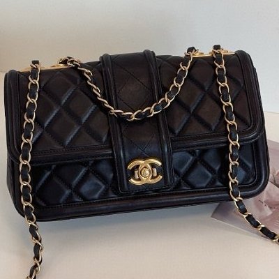 Chanel香奈兒黑金季節CF戴妃口蓋包單肩斜挎鏈條包-5