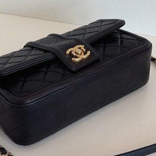 Chanel香奈兒黑金季節CF戴妃口蓋包單肩斜挎鏈條包-7