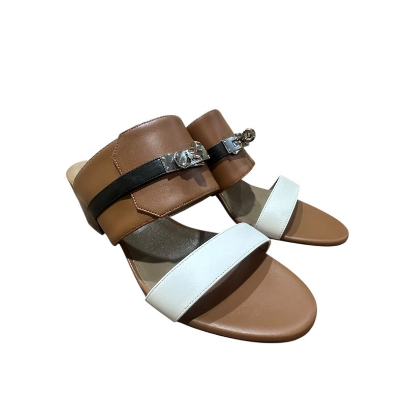 【美收精品】HERMES 茶白色皮革跟鞋 4-732-1